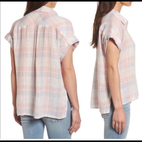 Rails oversized short sleeve, rayon, linen blend button down blouse - Picture 1 of 6
